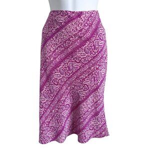 Vintage Y2K Ann Taylor 100% Silk Pink Paisley Print A-Line Skirt Size 6